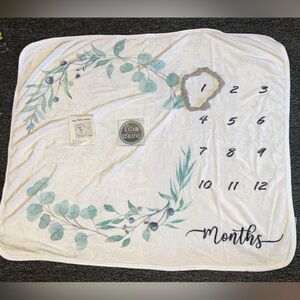 Leafy Baby Milestone Blanket - Cream and Green